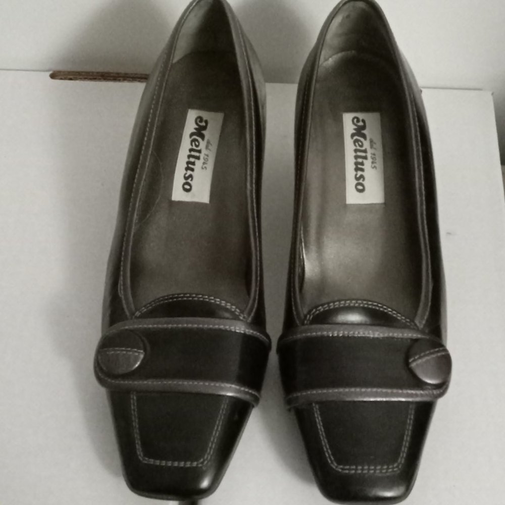 Melluso Vintage Black Leather Chunky Kitten Heels shoes cottagecore boho EU 40
